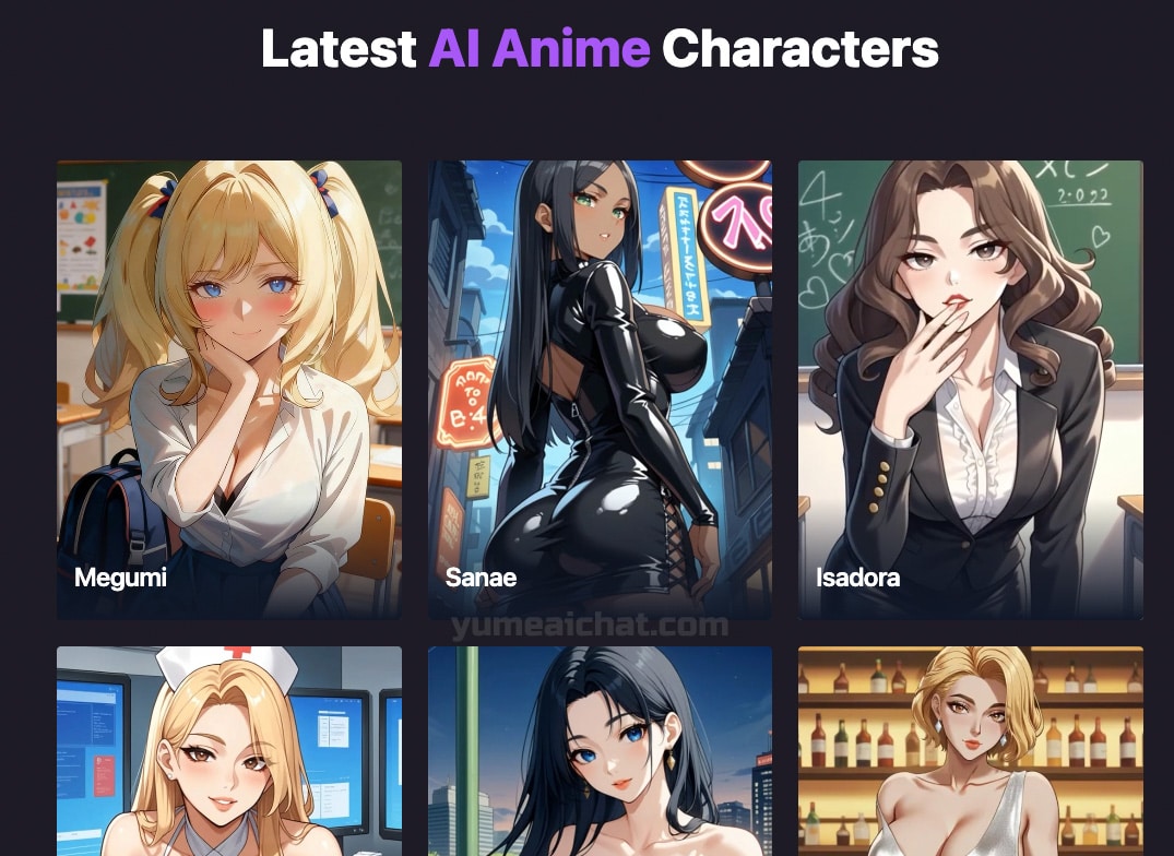 Liste des personnages animes du site Yume AI